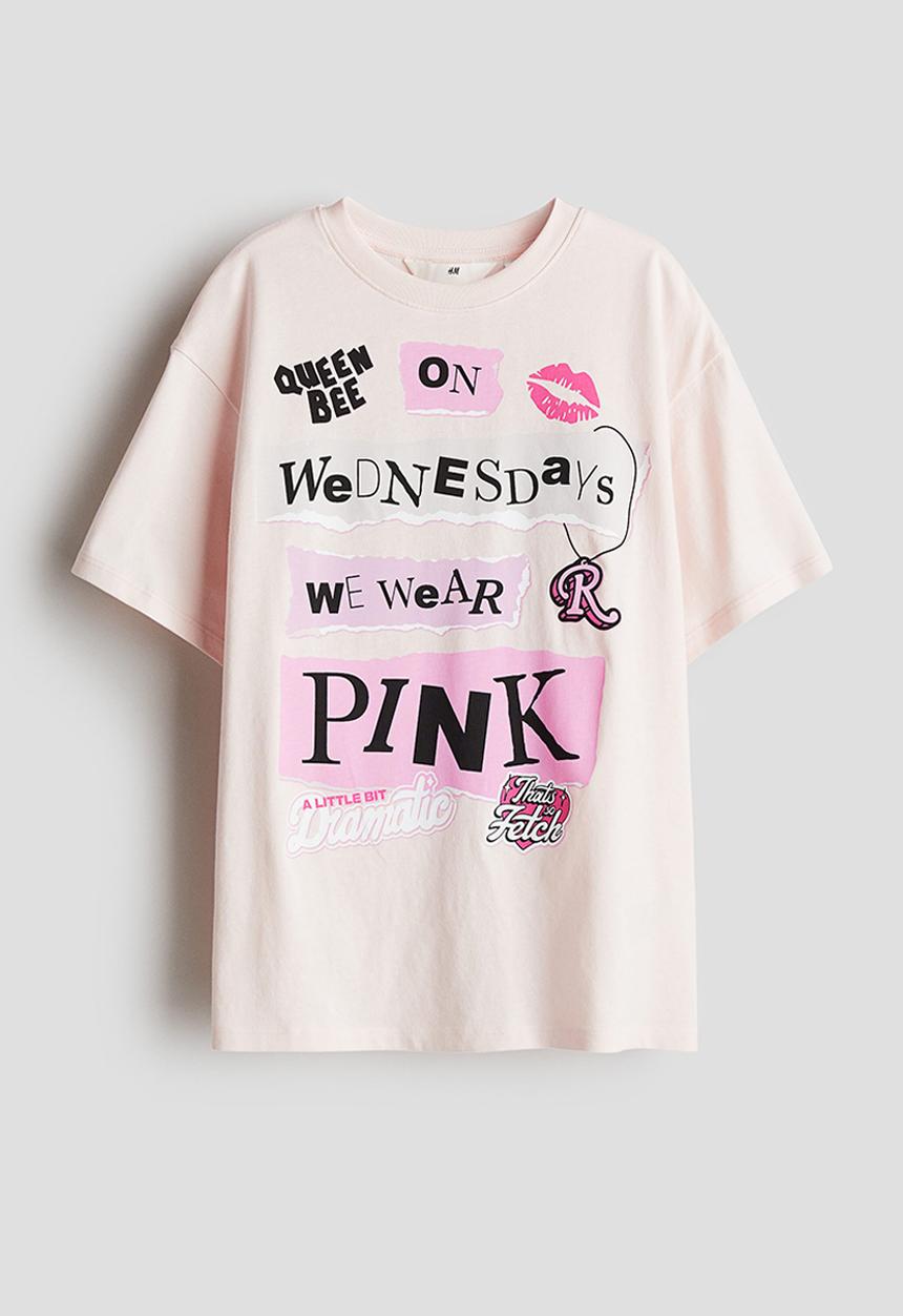 H&M - Oversized printed t-shirt - light pink/mean girls 