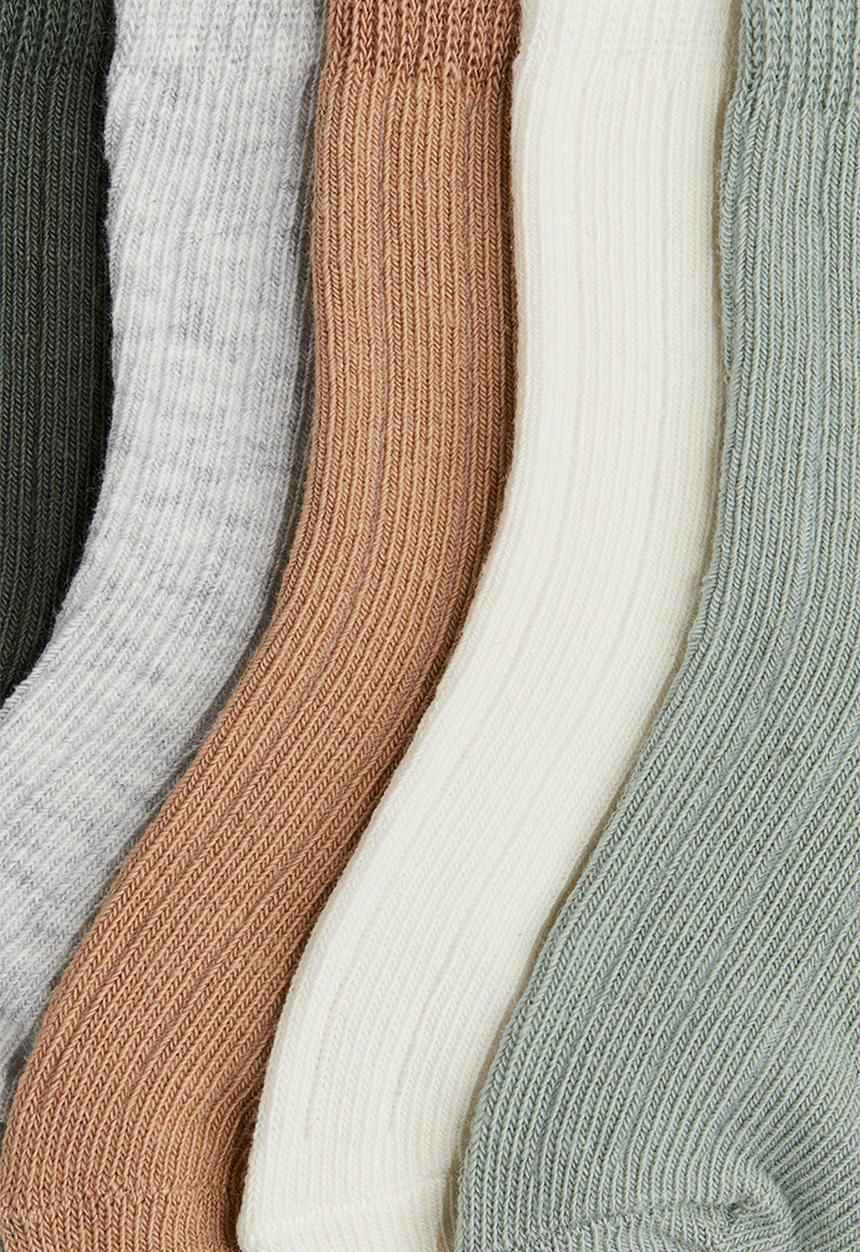H&M - 5-pack textured-knit socks - green,beige,grey,white
