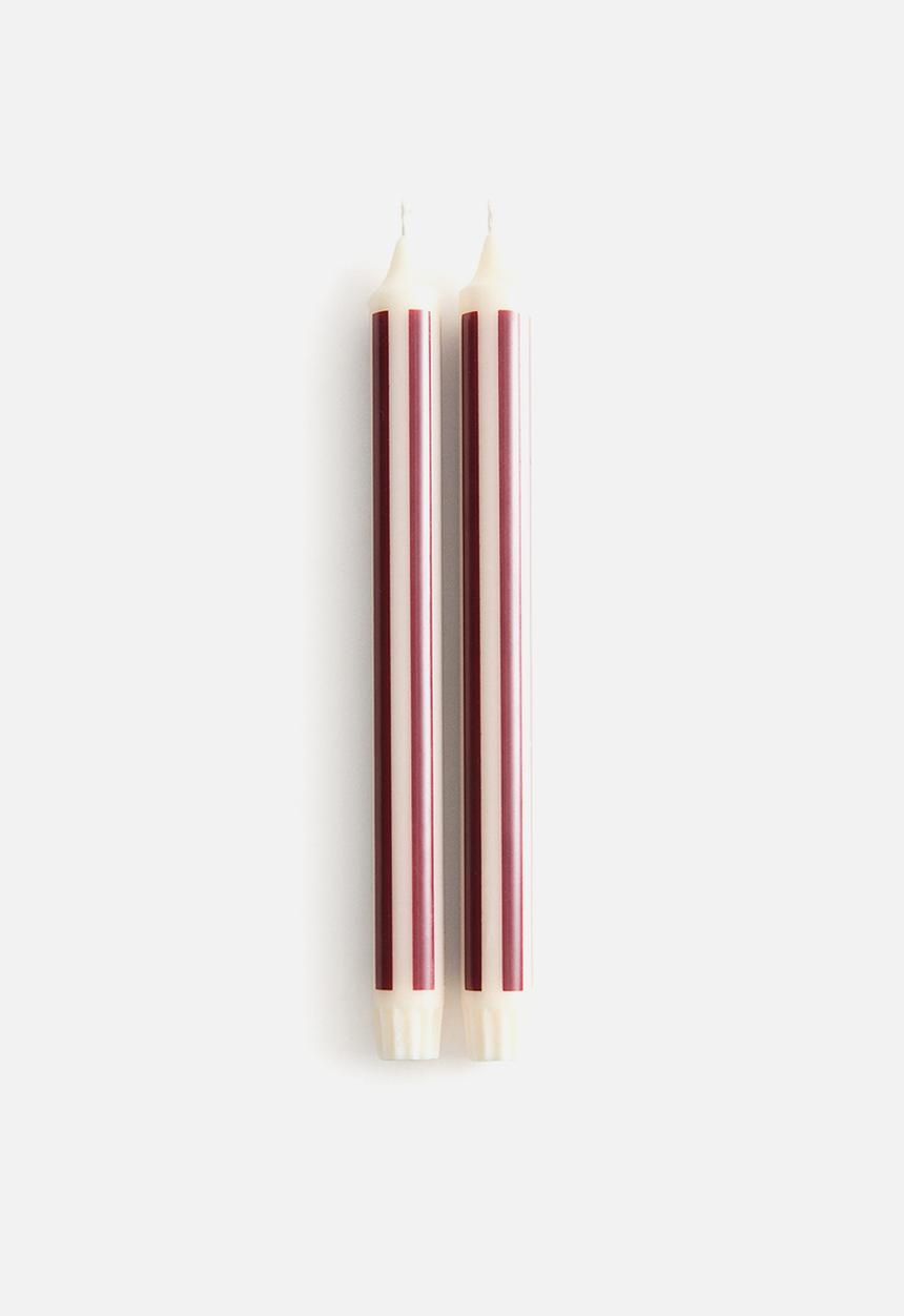 H&M - 2-pack patterned candles - white,red