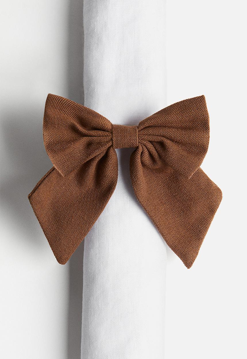 H&M - 4-pack bow napkin rings -  brown/linen blend