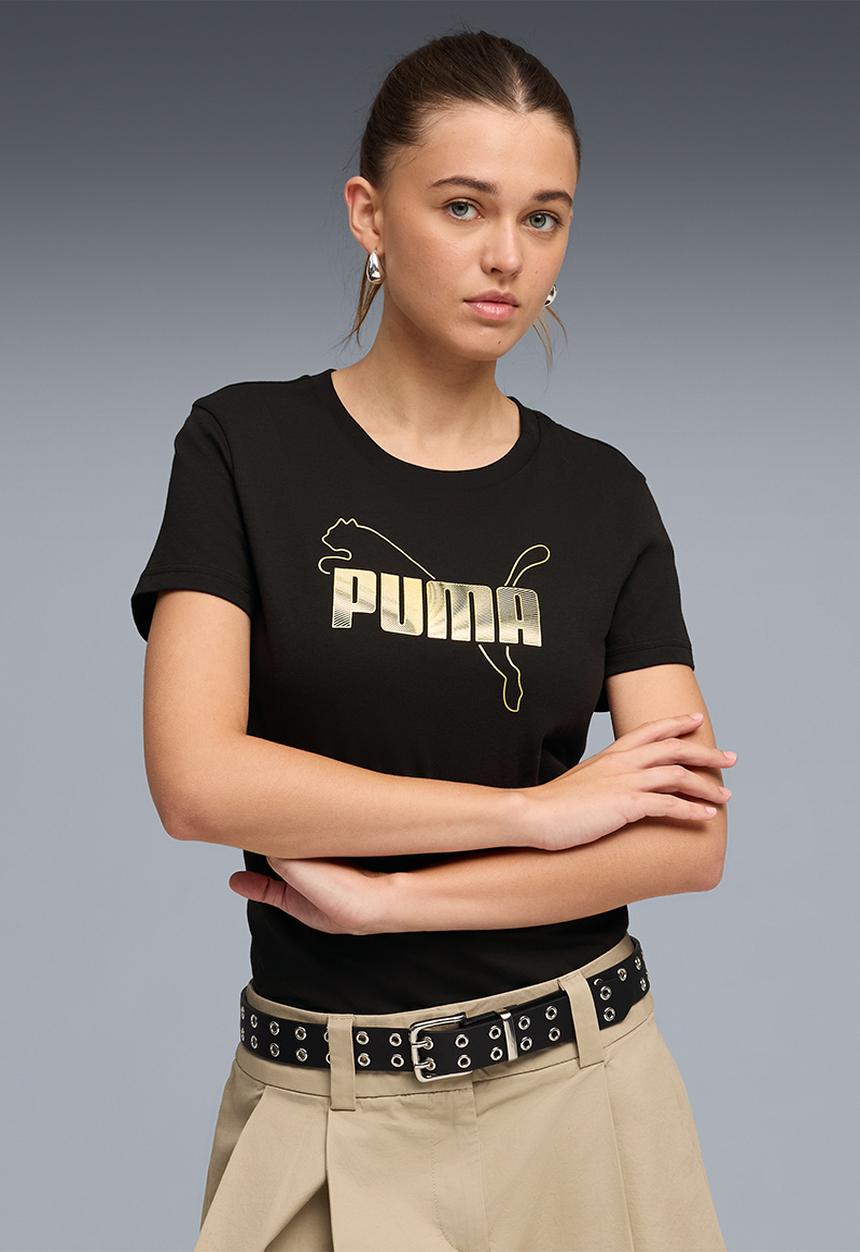 PUMA - Ess Logo Lab Metallic Tee Wck-P - Puma Black-Puma Silver