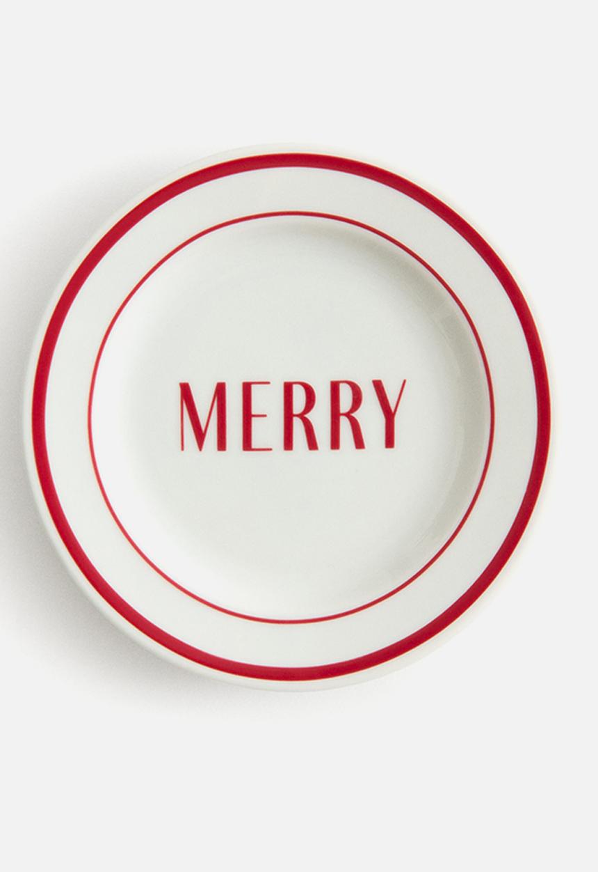 H&M - Small porcelain plate - red/merry