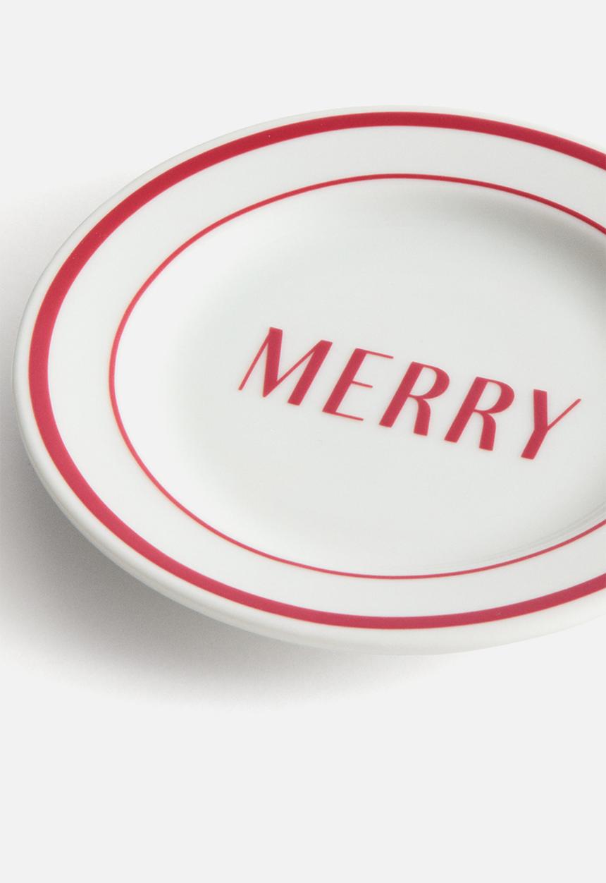 H&M - Small porcelain plate - red/merry