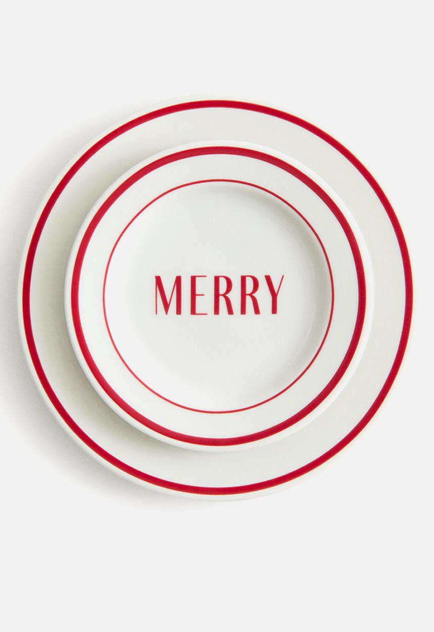 H&M - Small porcelain plate - red/merry
