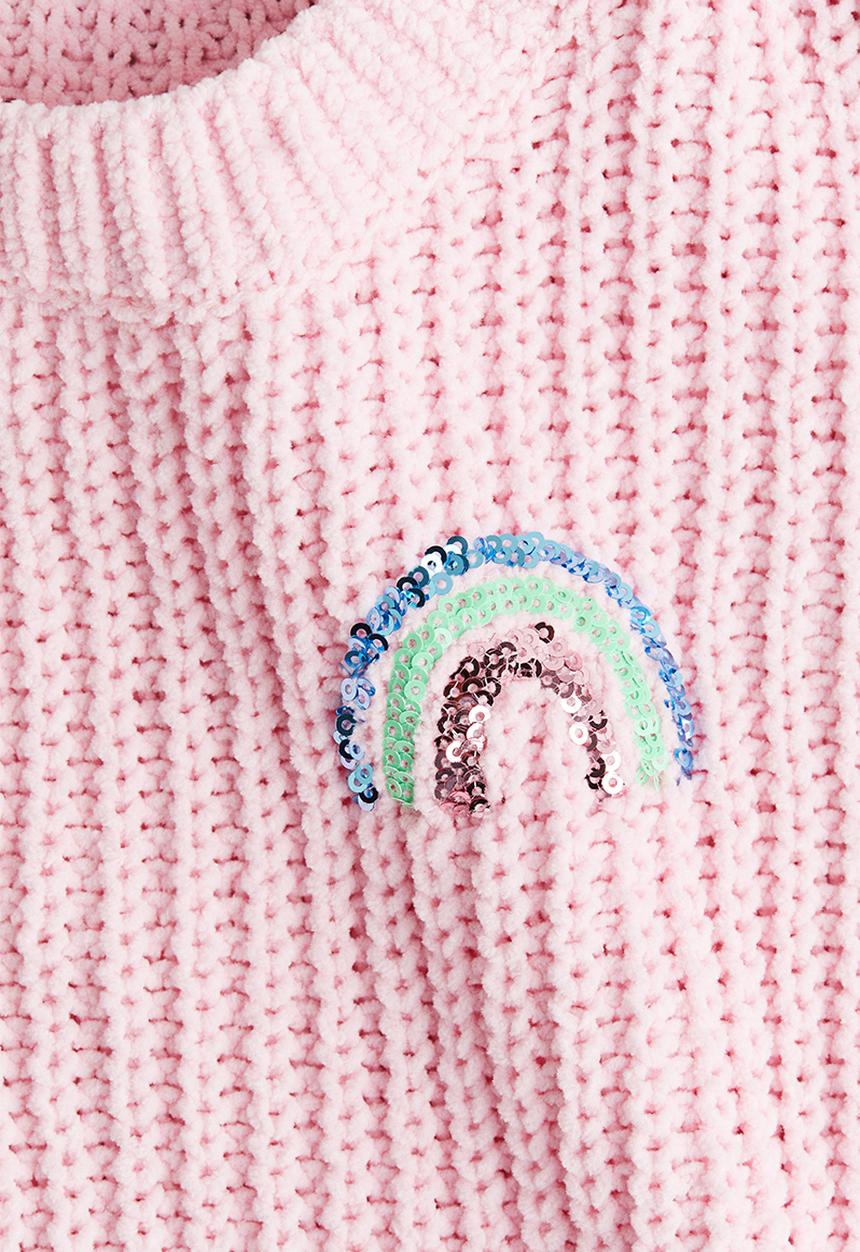 H&M - Chenille-knit jumper - light pink/rainbows 