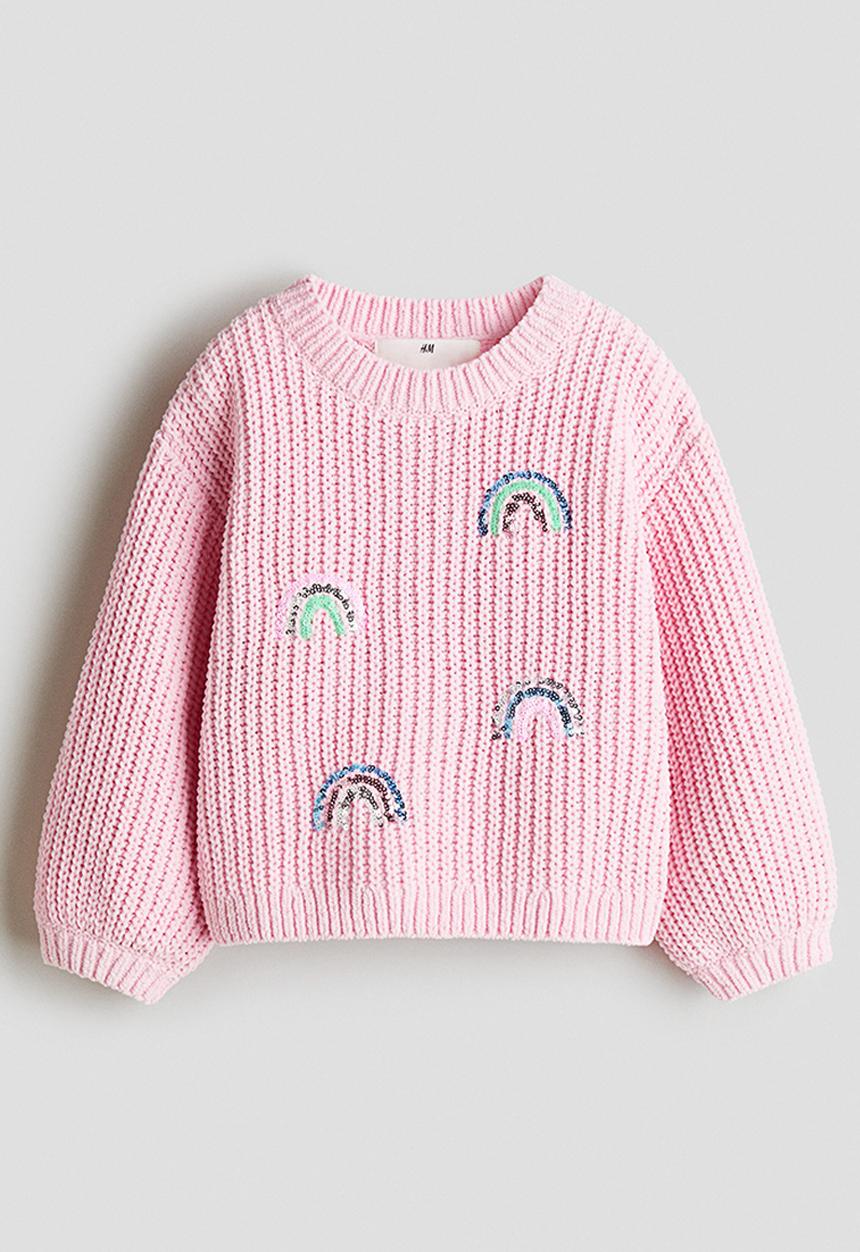 H&M - Chenille-knit jumper - light pink/rainbows 