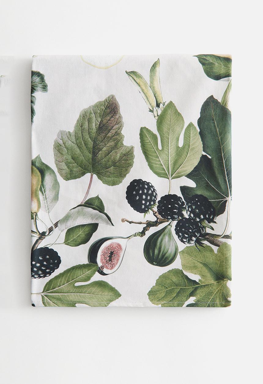 H&M - Water-repellent tablecloth - white/fruit and leaf pattern 
