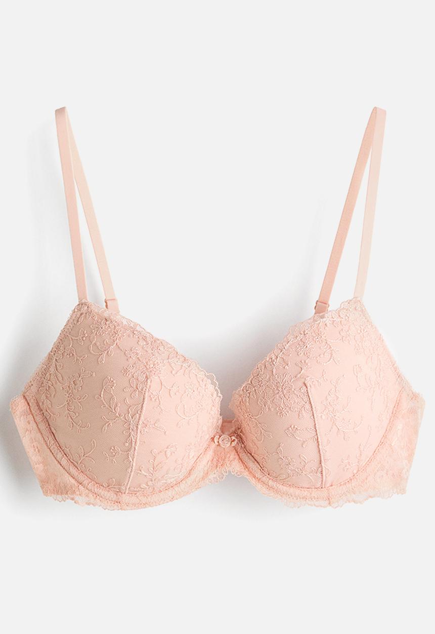 H&M - Embroidered push-up bra - pink