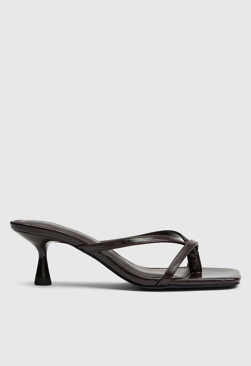 Forever New - Tammy toe thong heeled sandal in chocolate brown