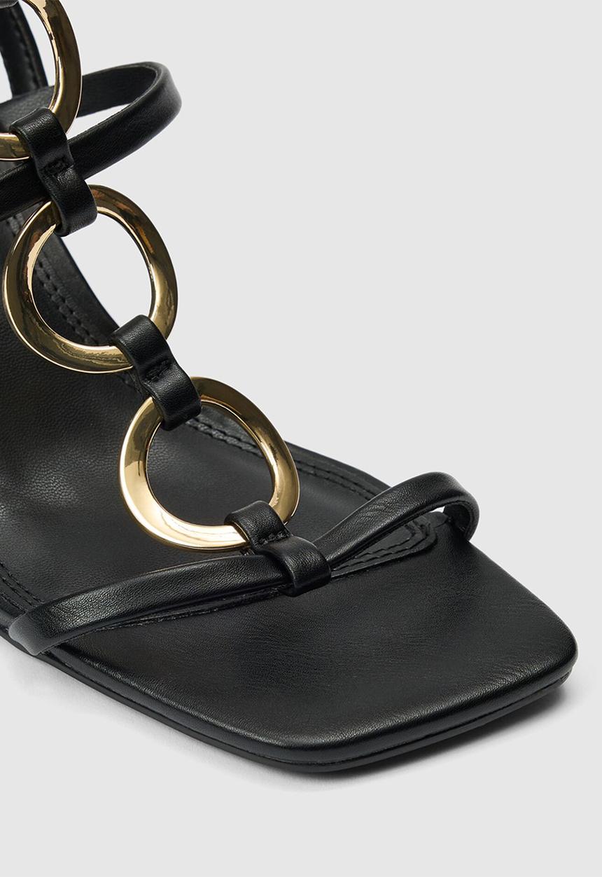 Forever New - Gracie ring detail t bar strappy sandal heel in black