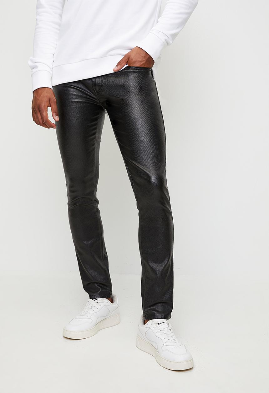 Wax Sheen Coated Slim Fit Denim - Black