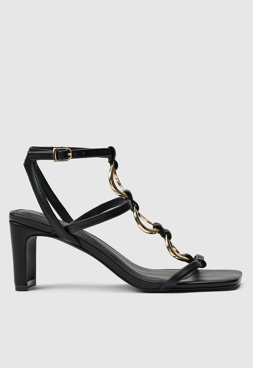 Forever New - Gracie ring detail t bar strappy sandal heel in black