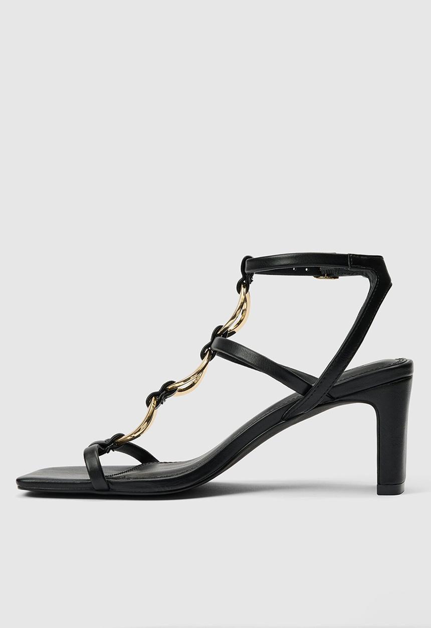 Forever New - Gracie ring detail t bar strappy sandal heel in black