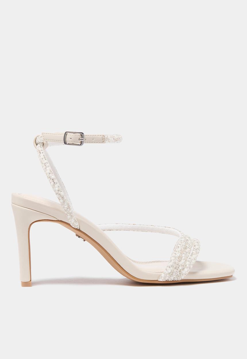 Forever New - Penelope asymmetrical pearl trim heel in ivory
