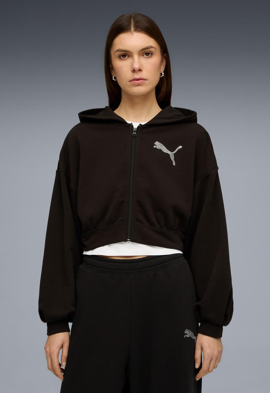 Essentials Graphic Bedazzled Fz Hoodie T - Puma Black
