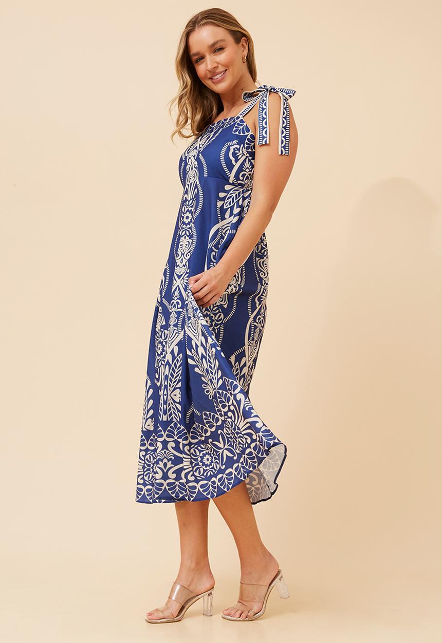 Stella Morgan - Tie strappy boobtube printed maxi a-line dress - cobolt blue