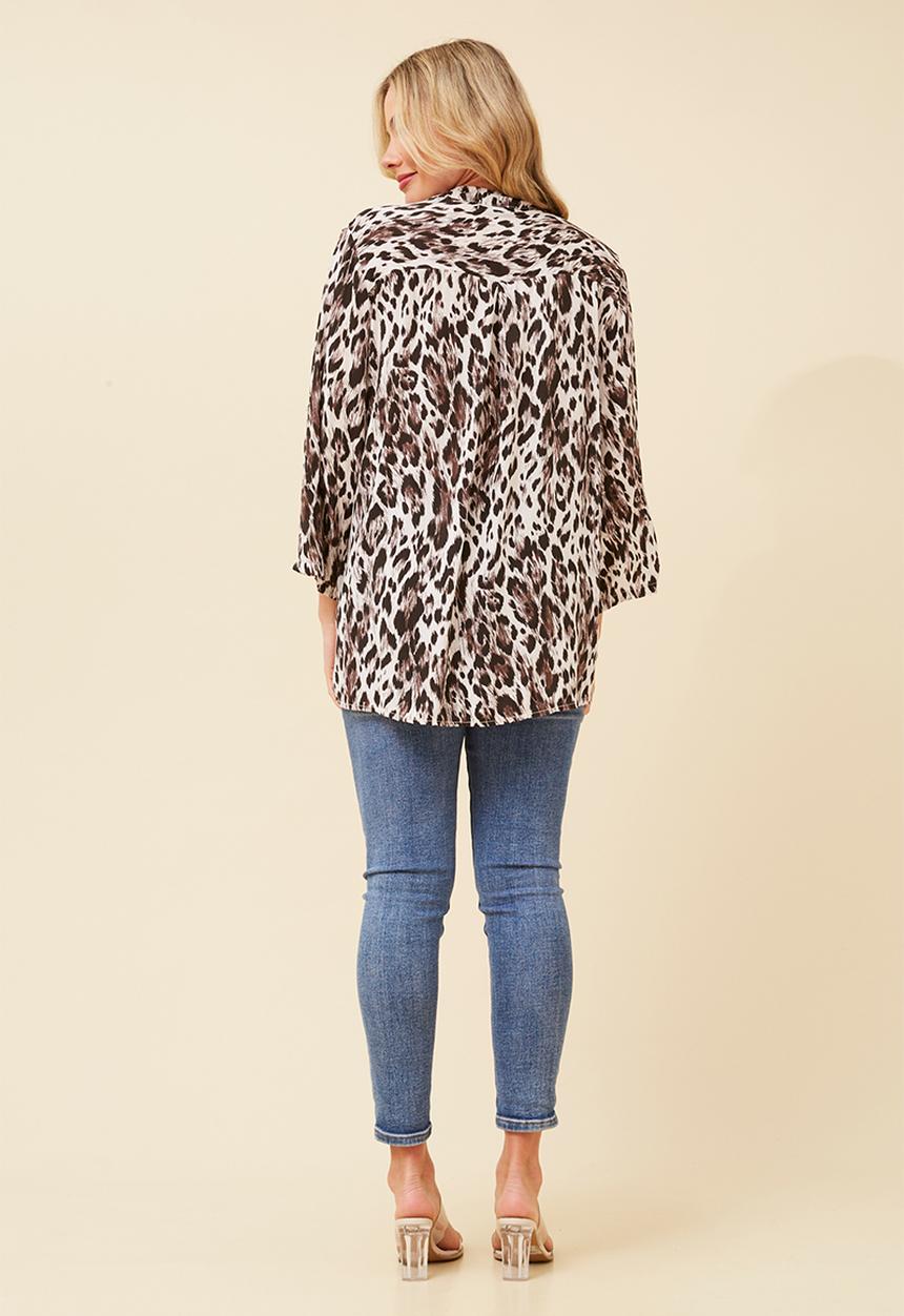 Stella Morgan - Half Placket With Sequin Scoop Hem Regular Fit Viscose Top - Beige