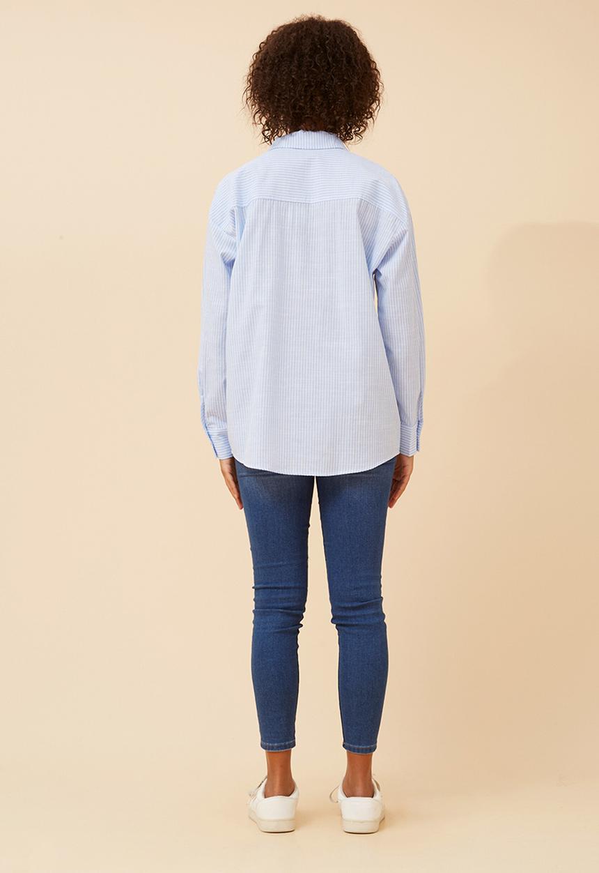 Stella Morgan - Long sleeve Boyfriend Button Through Shirt With Collar - Blue