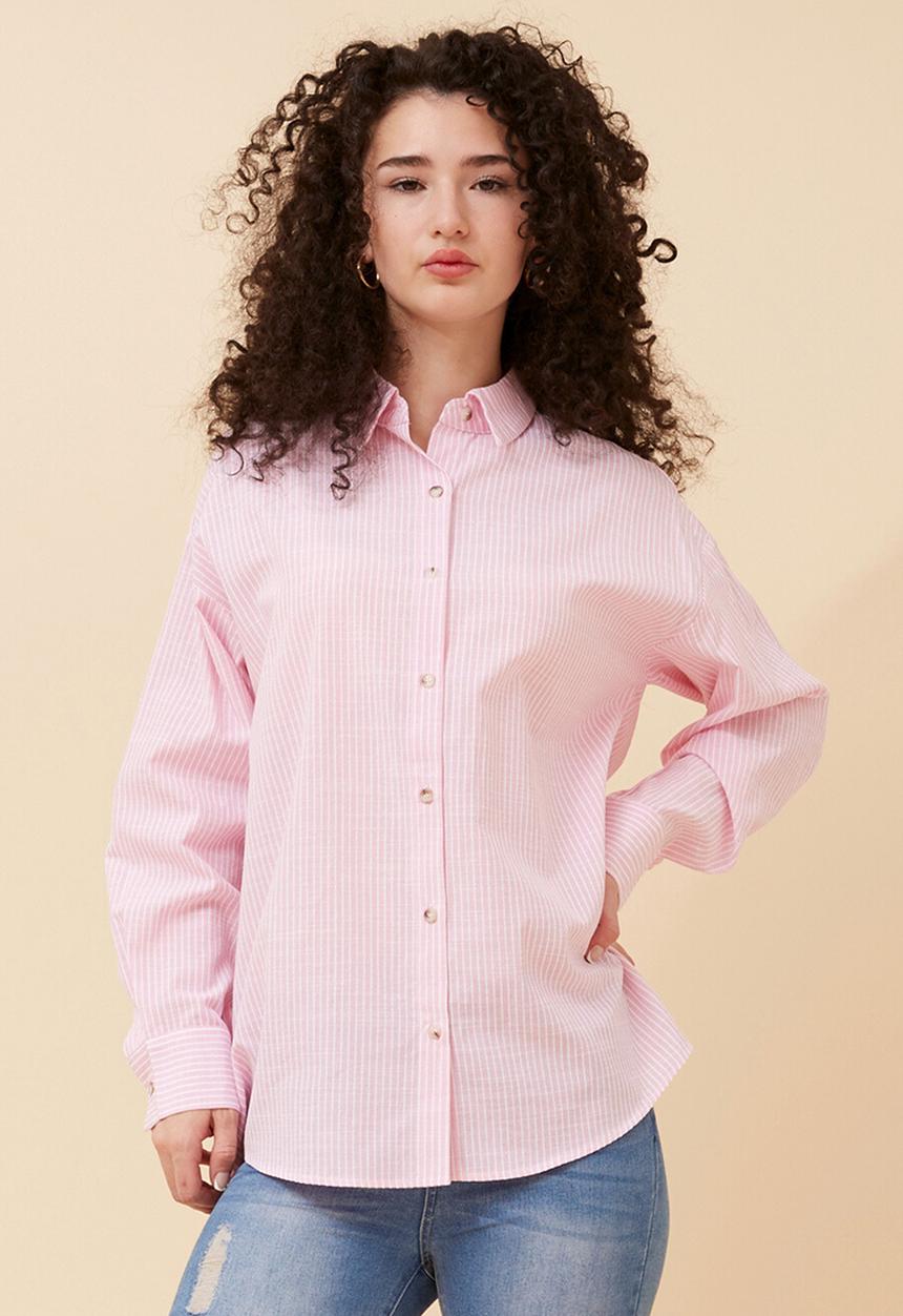 Stella Morgan - Long sleeve Boyfriend Button Through Shirt With Collar - Pink