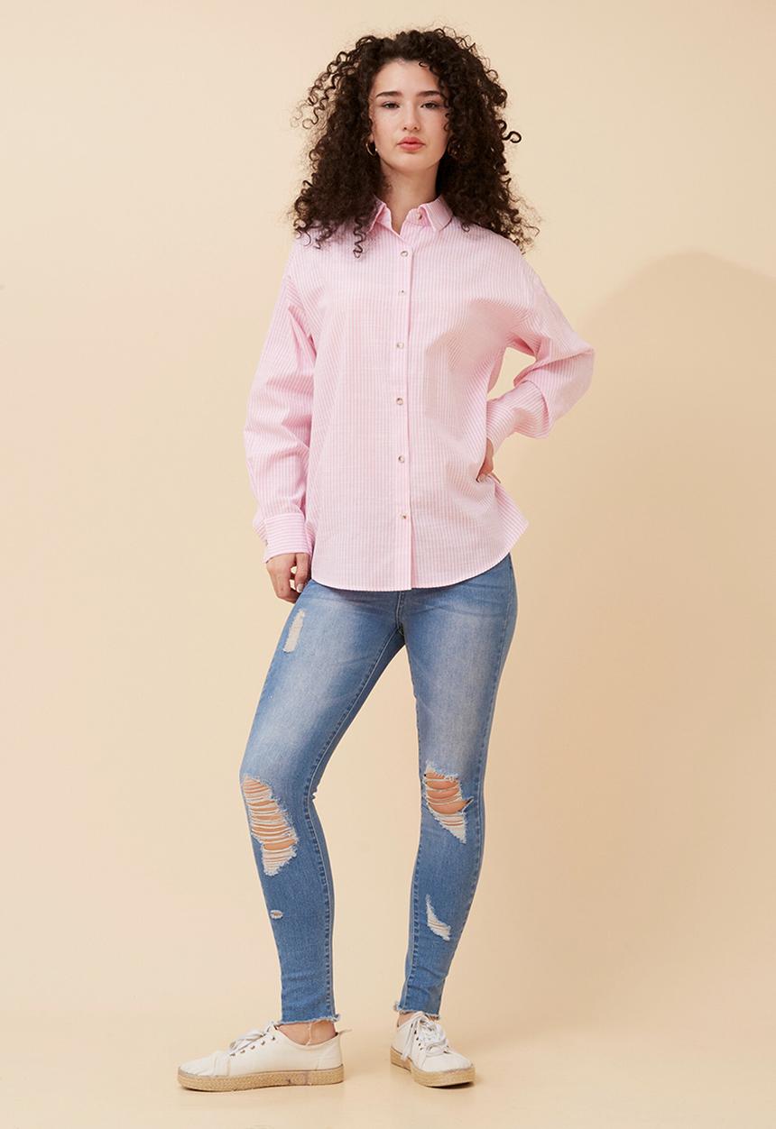 Stella Morgan - Long sleeve Boyfriend Button Through Shirt With Collar - Pink