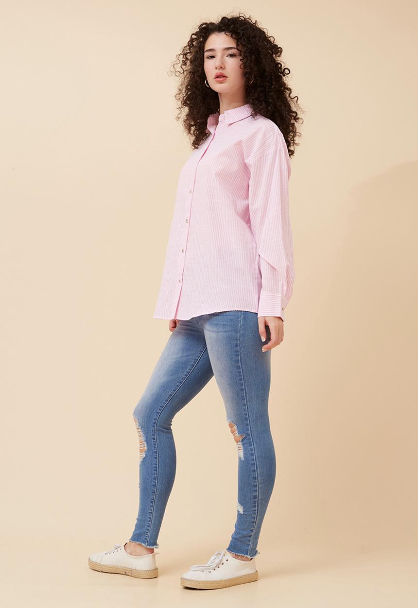 Stella Morgan - Long sleeve Boyfriend Button Through Shirt With Collar - Pink