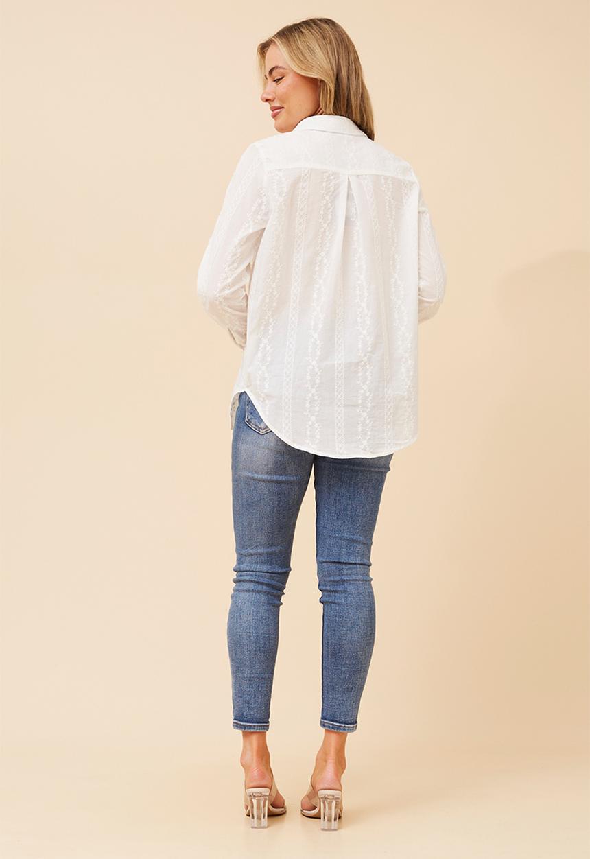 Stella Morgan - Long sleeve With Turn Back Cuff Button Through Anglaise Blouse - White