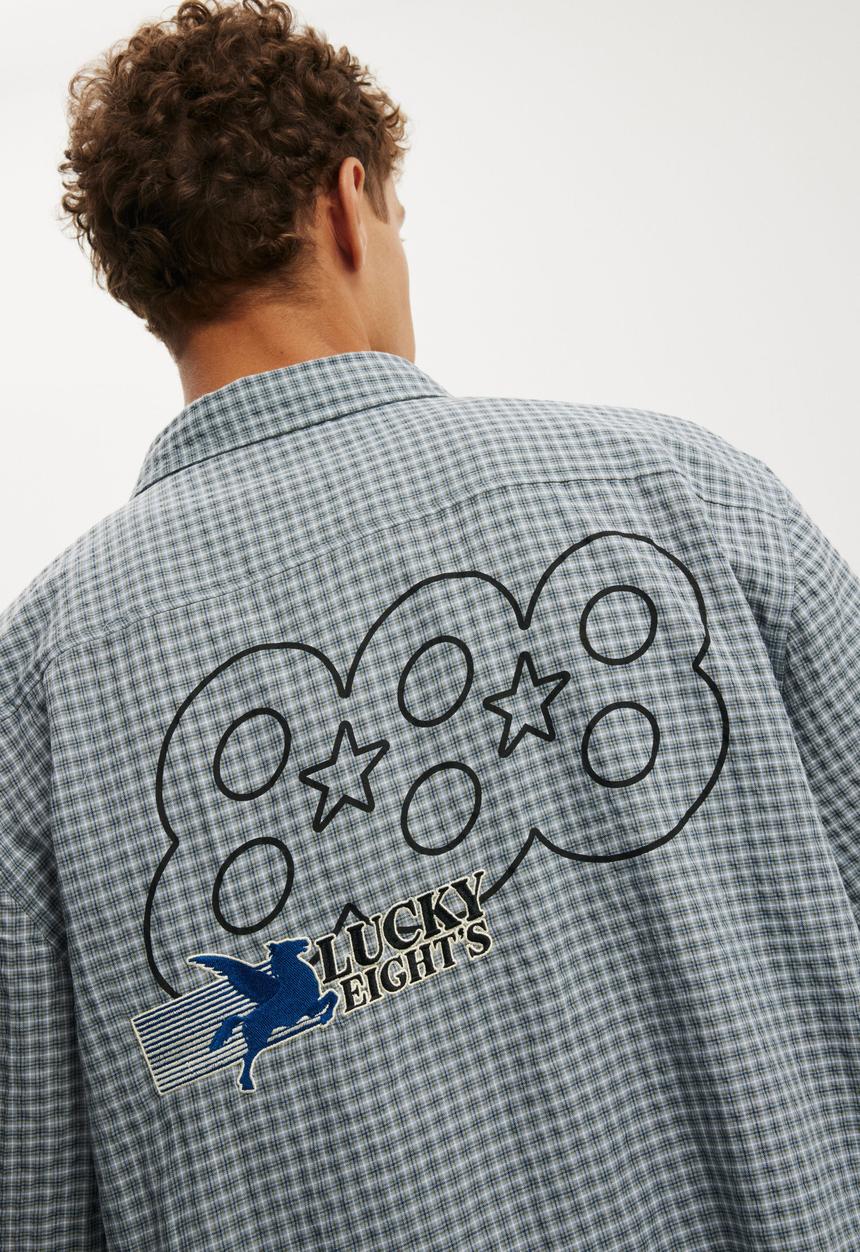 Cotton On - Lucky Short Sleeve Shirt - Blue Check/Lucky 888