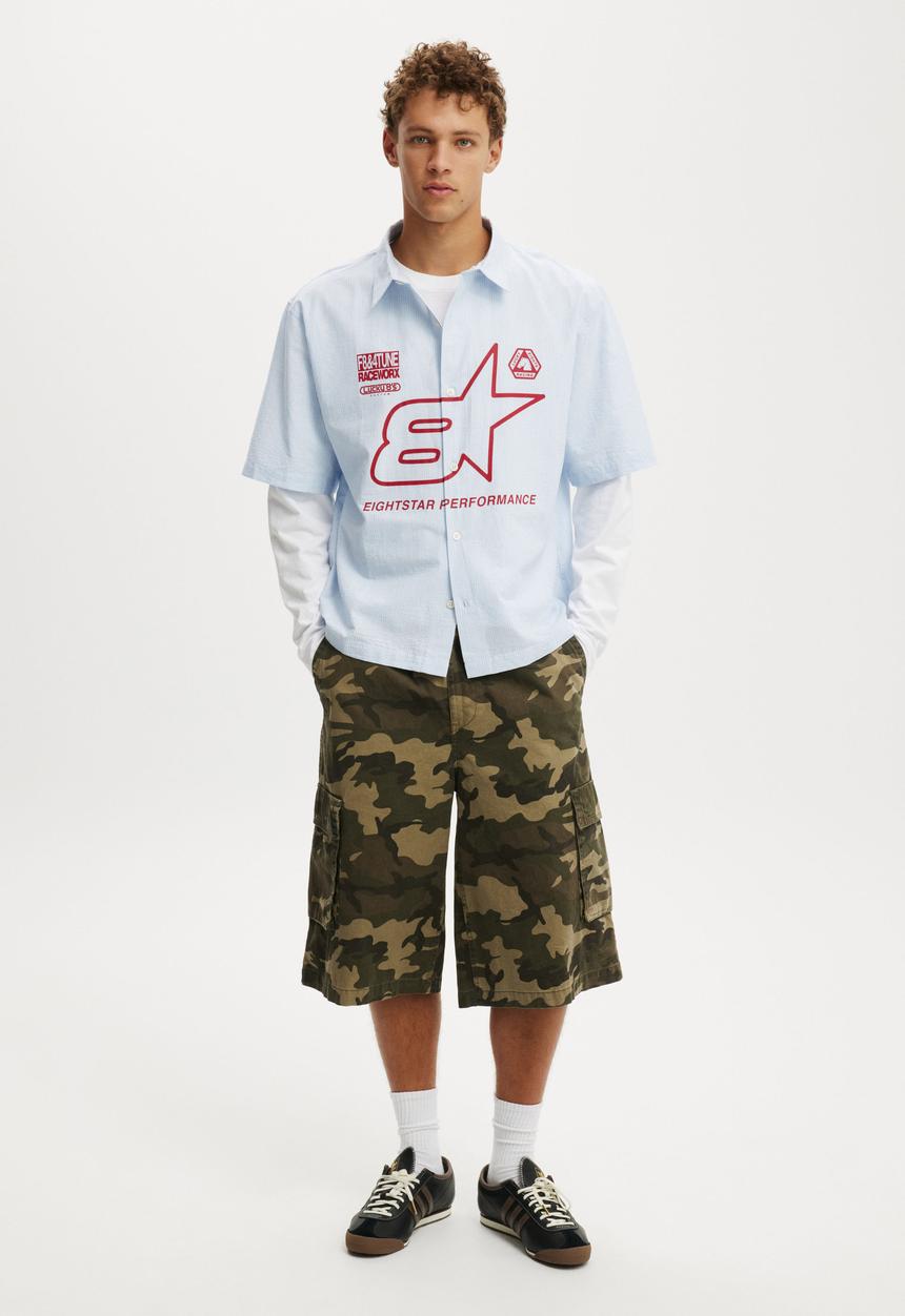 Cotton On - Lucky Short Sleeve Shirt - Blue Stripe/Eightstar
