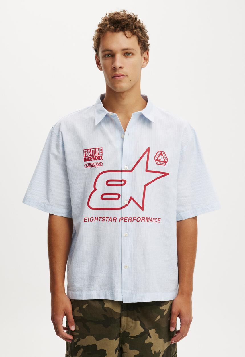 Lucky Short Sleeve Shirt - Blue Stripe/Eightstar