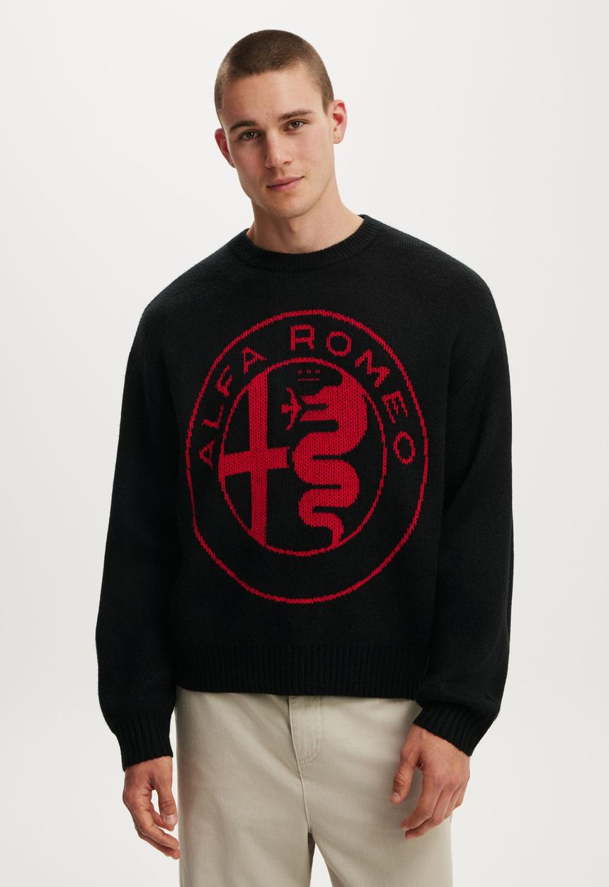 Cotton On - Alfa Romeo Box Fit Crew Knit - Lcn Alfa Romeo/Black