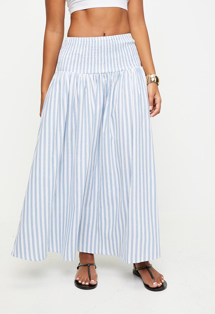 Stella Morgan - Stripe elasticated a-line midi skirt - blue stripe
