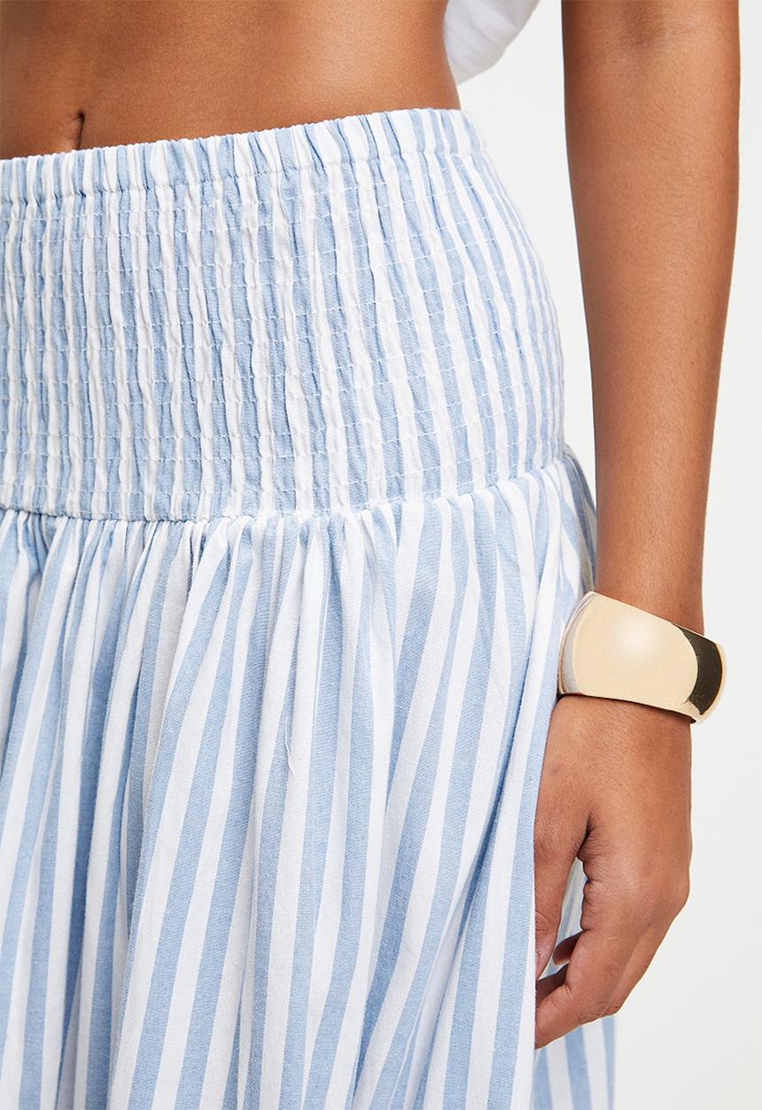 Stella Morgan - Stripe elasticated a-line midi skirt - blue stripe