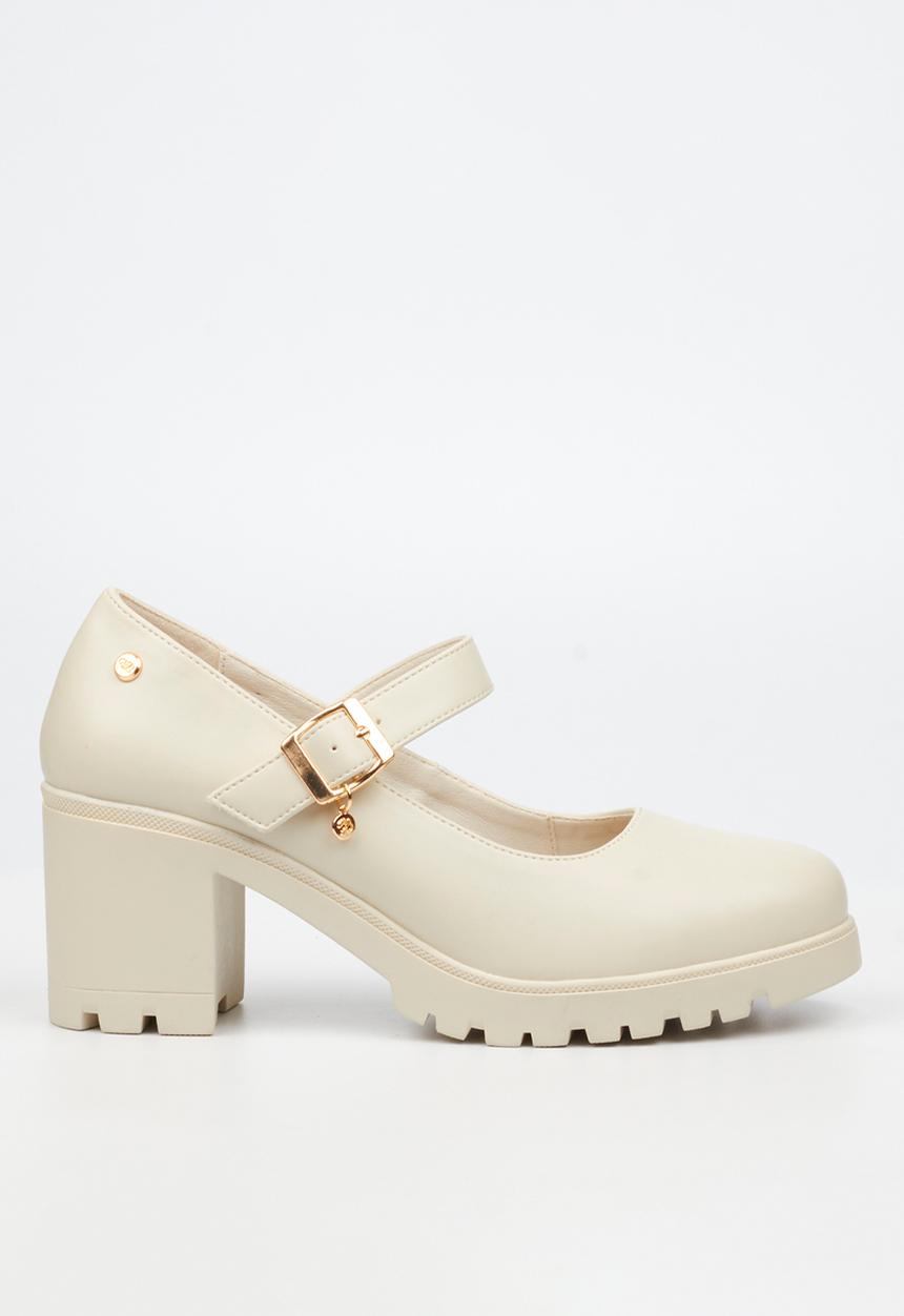 Miss Black - Crave 8 mary jane chunky block heel - bone