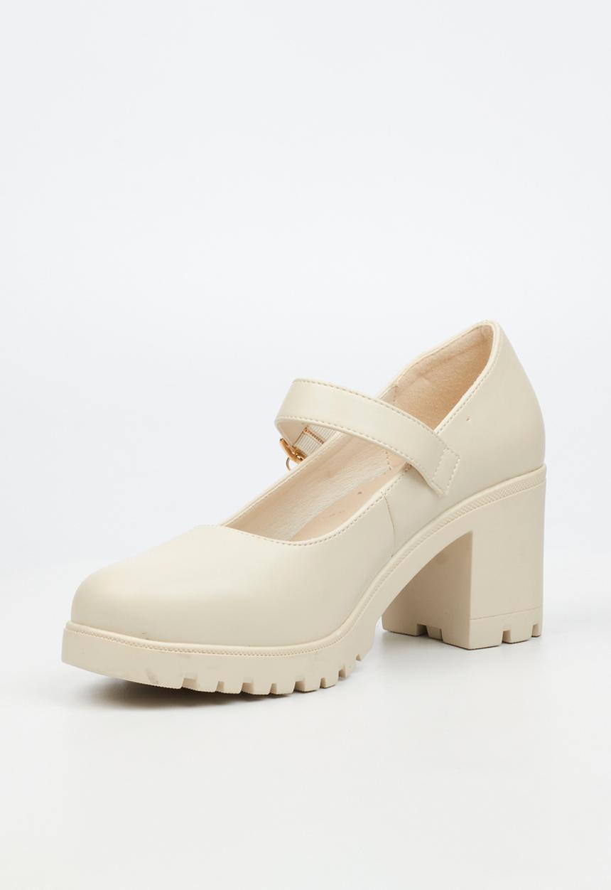 Miss Black - Crave 8 mary jane chunky block heel - bone