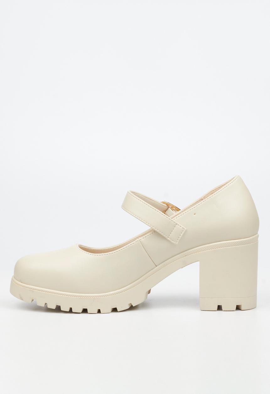 Miss Black - Crave 8 mary jane chunky block heel - bone