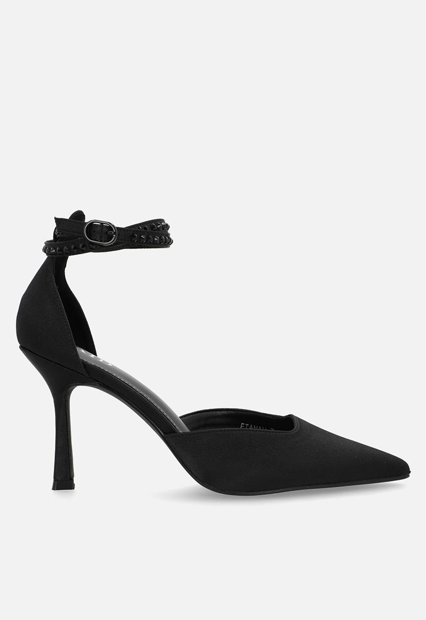 Raid London - Etanah stiletto ankle strap heel - black satin