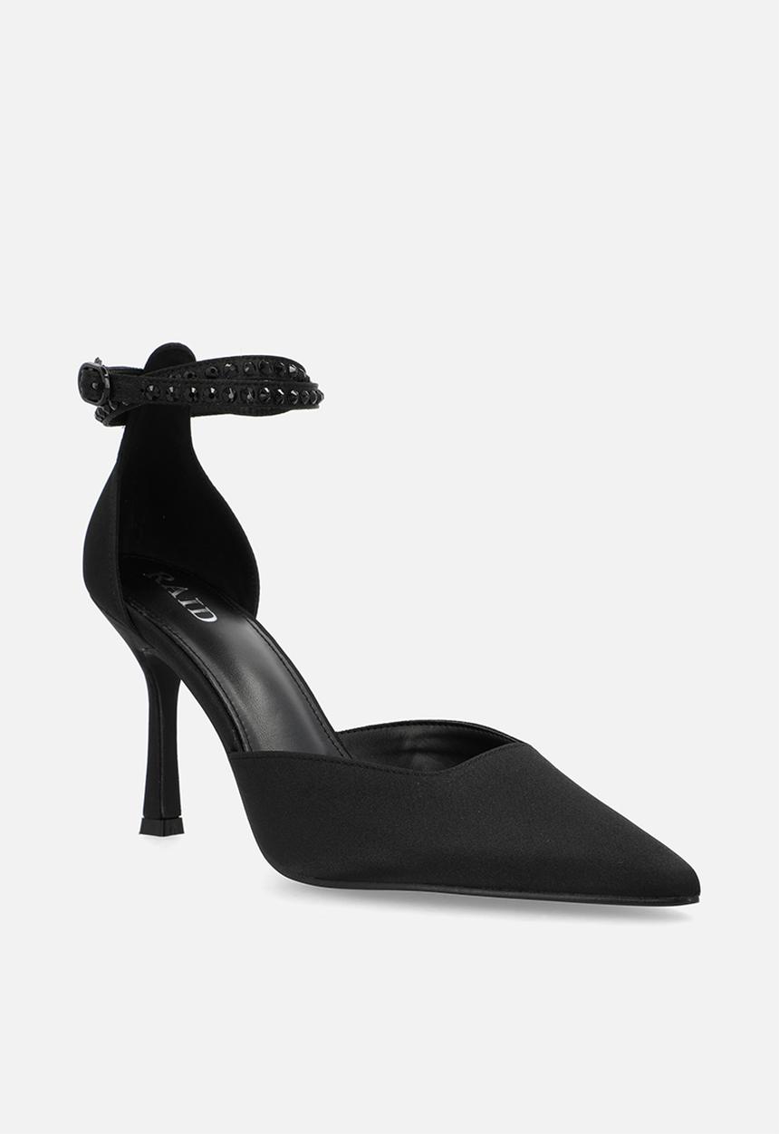 Raid London - Etanah stiletto ankle strap heel - black satin