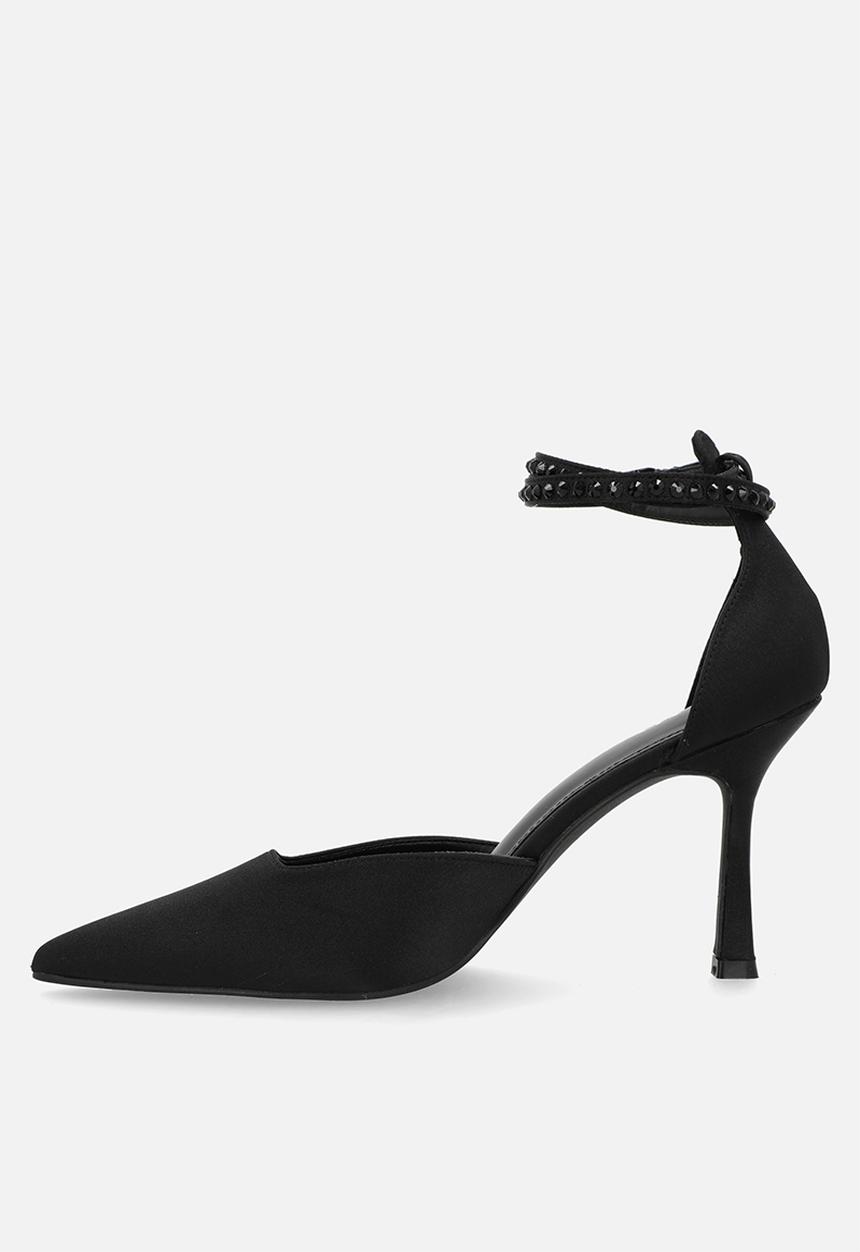 Raid London - Etanah stiletto ankle strap heel - black satin