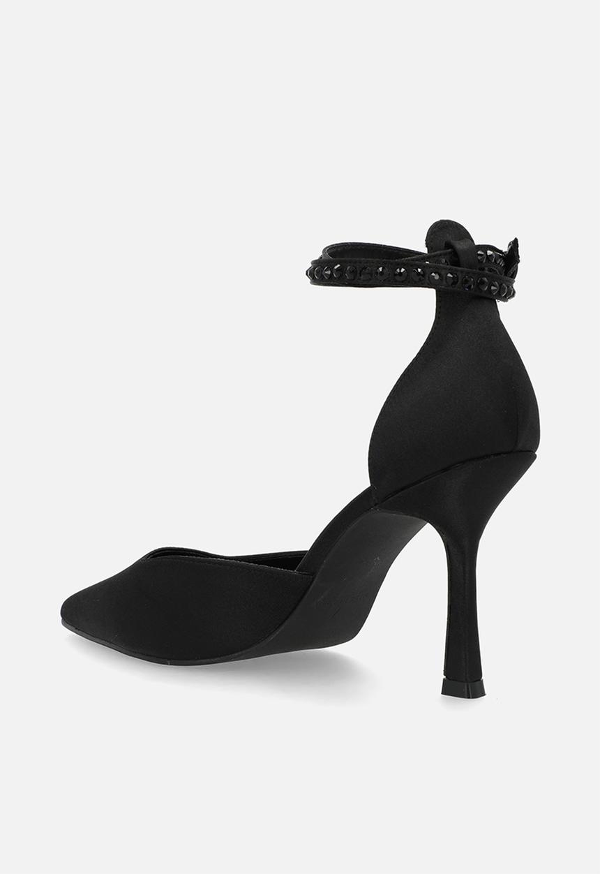 Raid London - Etanah stiletto ankle strap heel - black satin