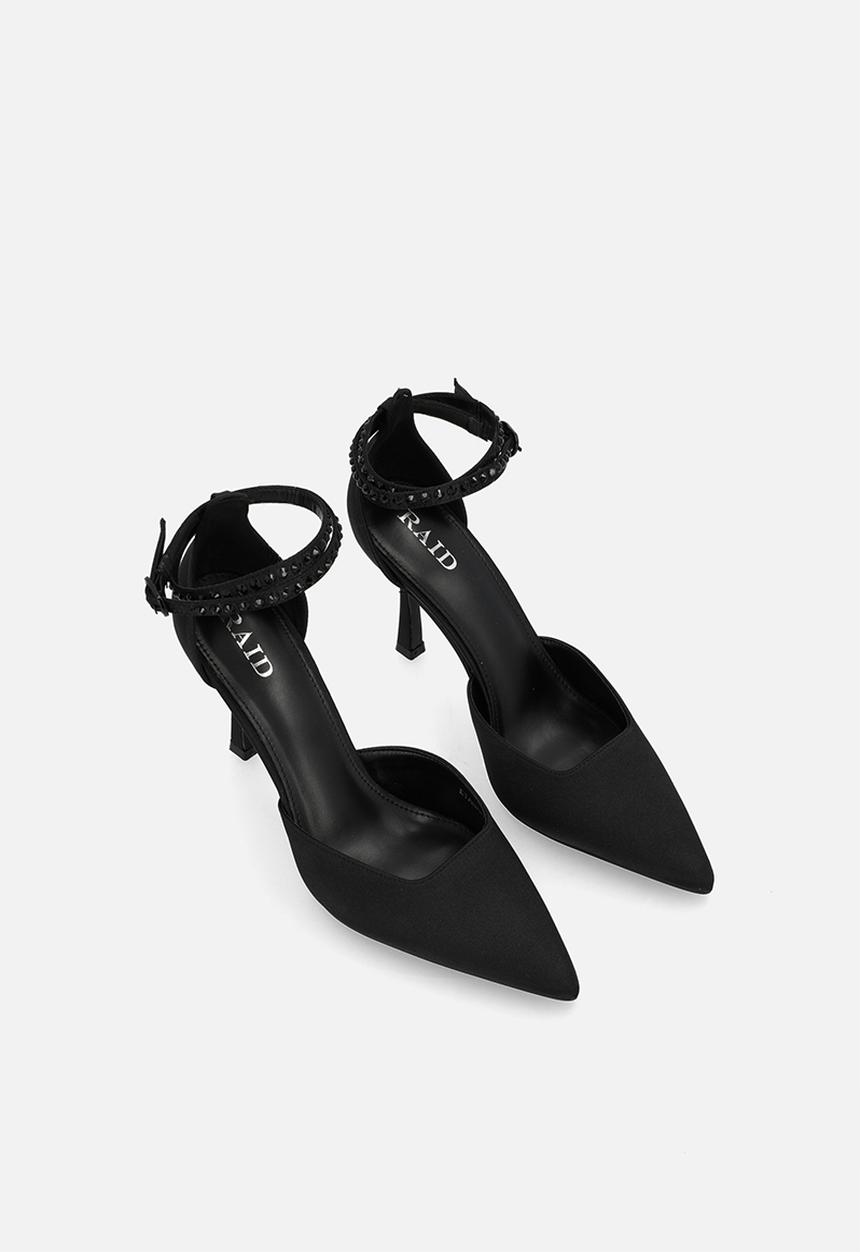 Raid London - Etanah stiletto ankle strap heel - black satin