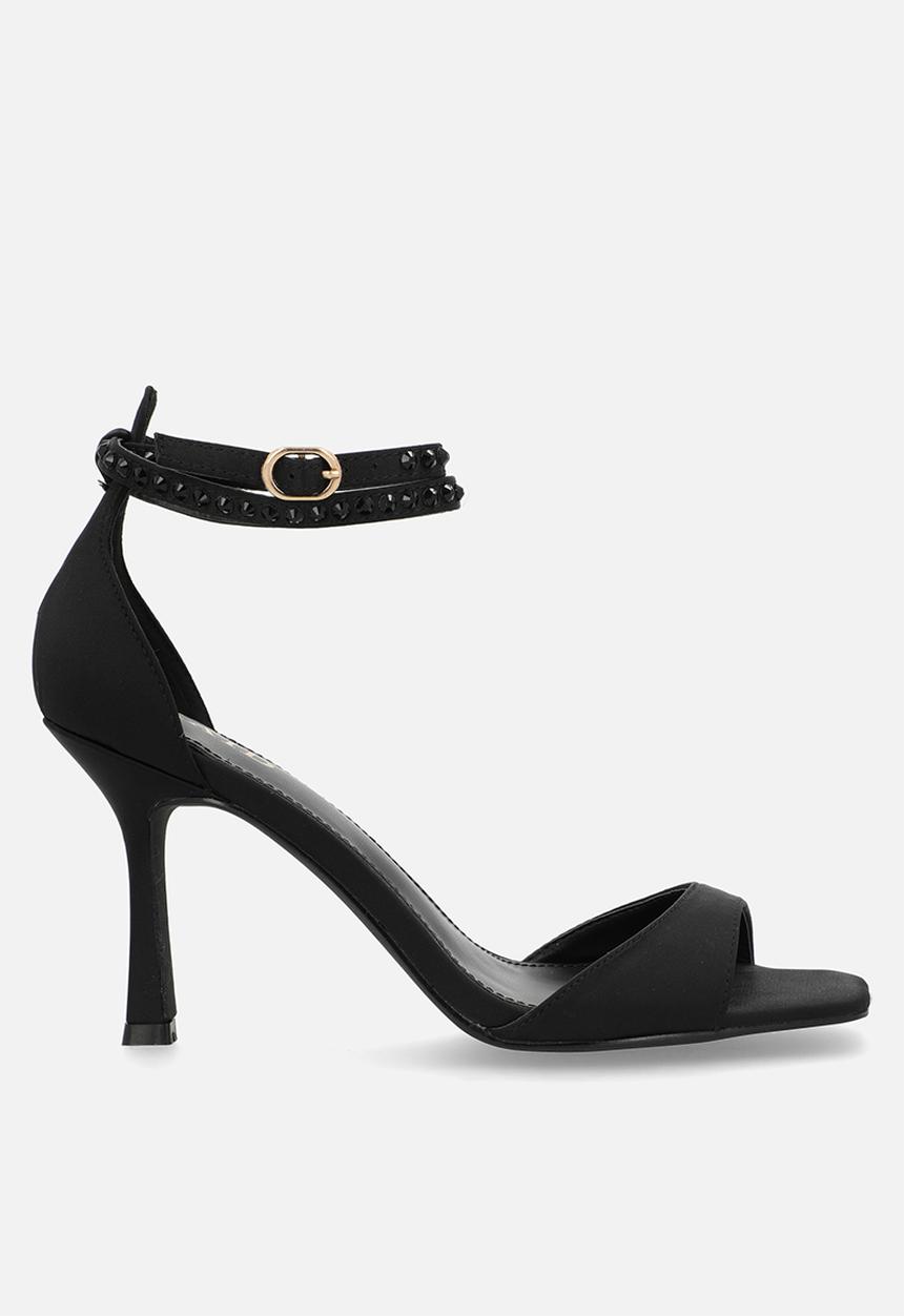 Raid London - Evita stiletto ankle strap heel - black satin
