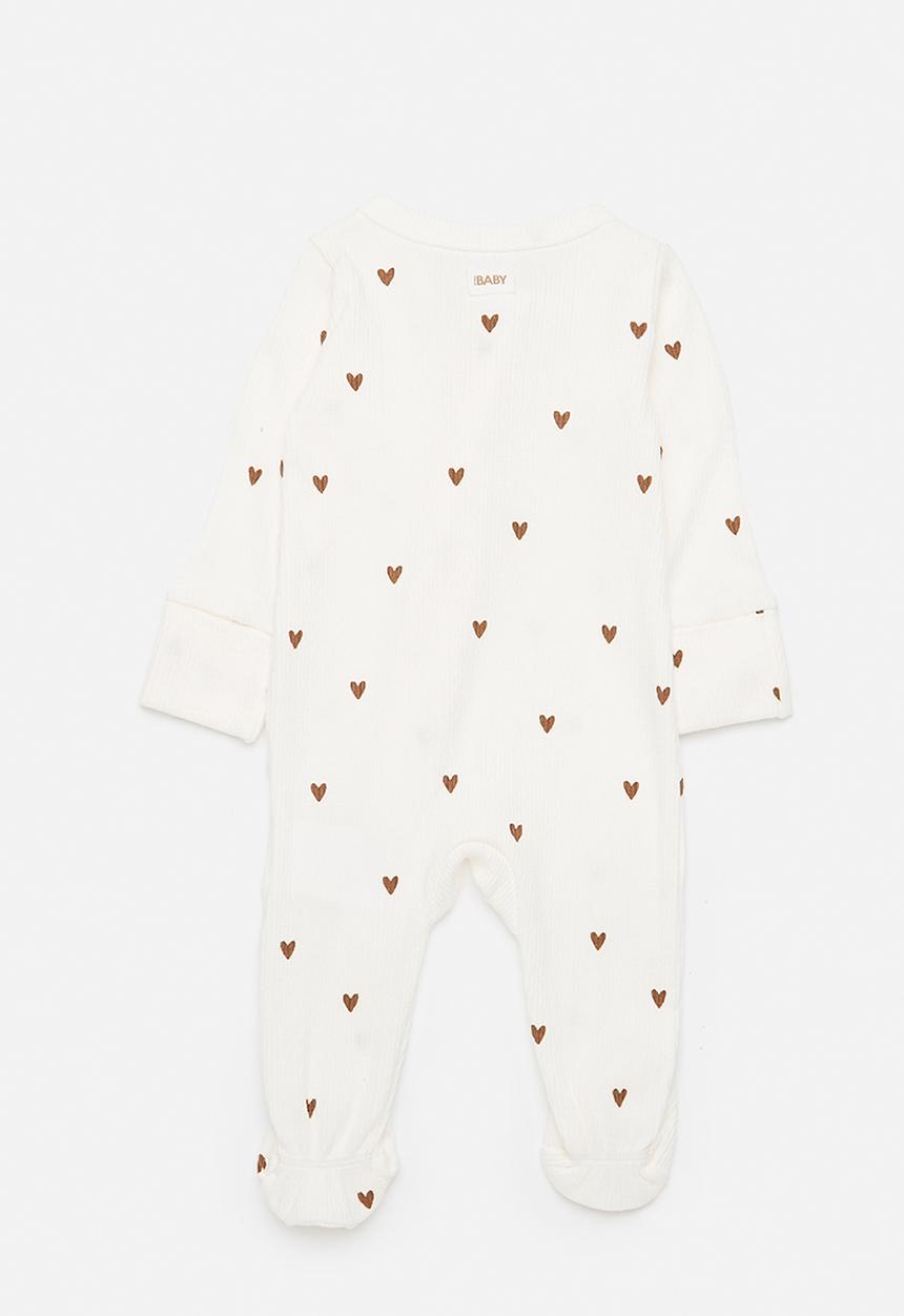 Cotton On - Organic Pointelle Long Sleeve Bubbysuit -  Latte Cream/Finley Stripe