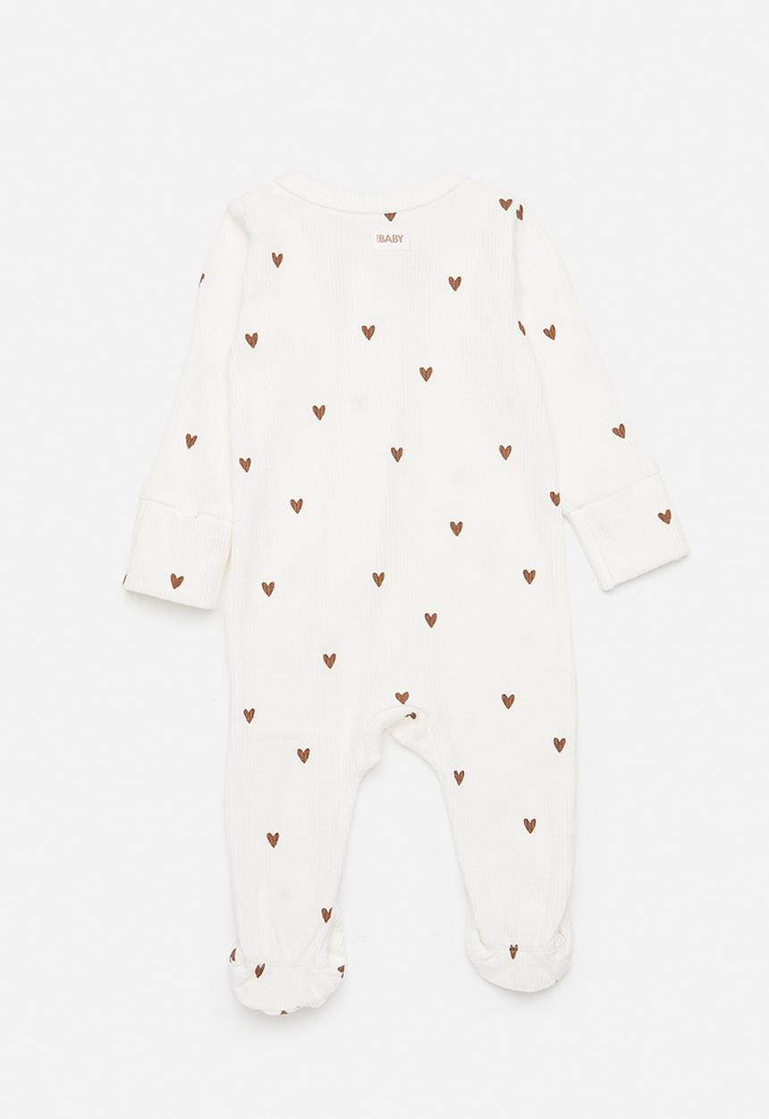 Cotton On - Organic Pointelle Long Sleeve Bubbysuit -  Thistle/Finley Stripe & Milk hearts