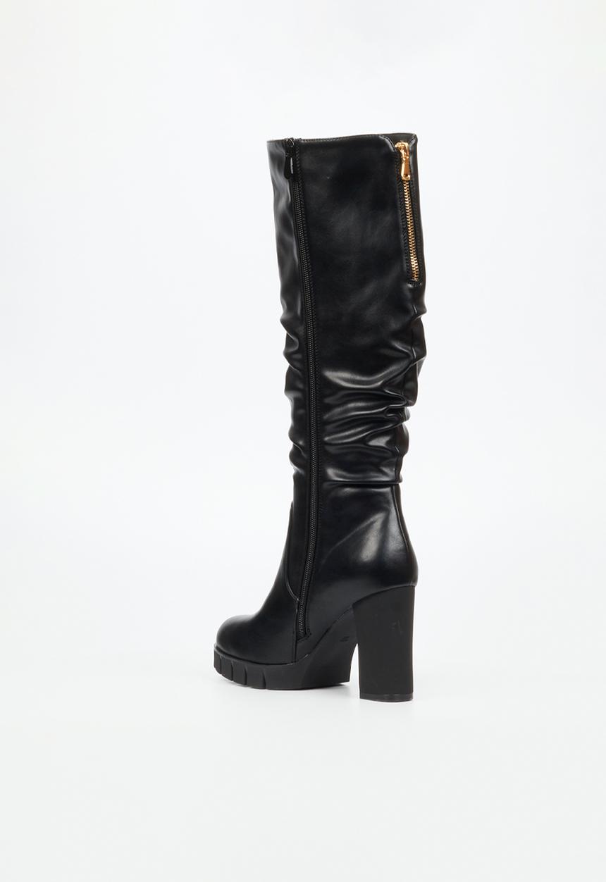 Miss Black - Darling 12 ruched platform block heel long boot - black