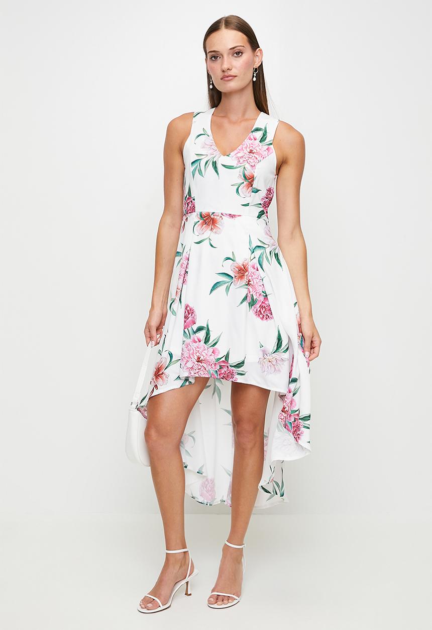 Izabel London - S/Less V-Neck High Low Maxi Dress - Multi White