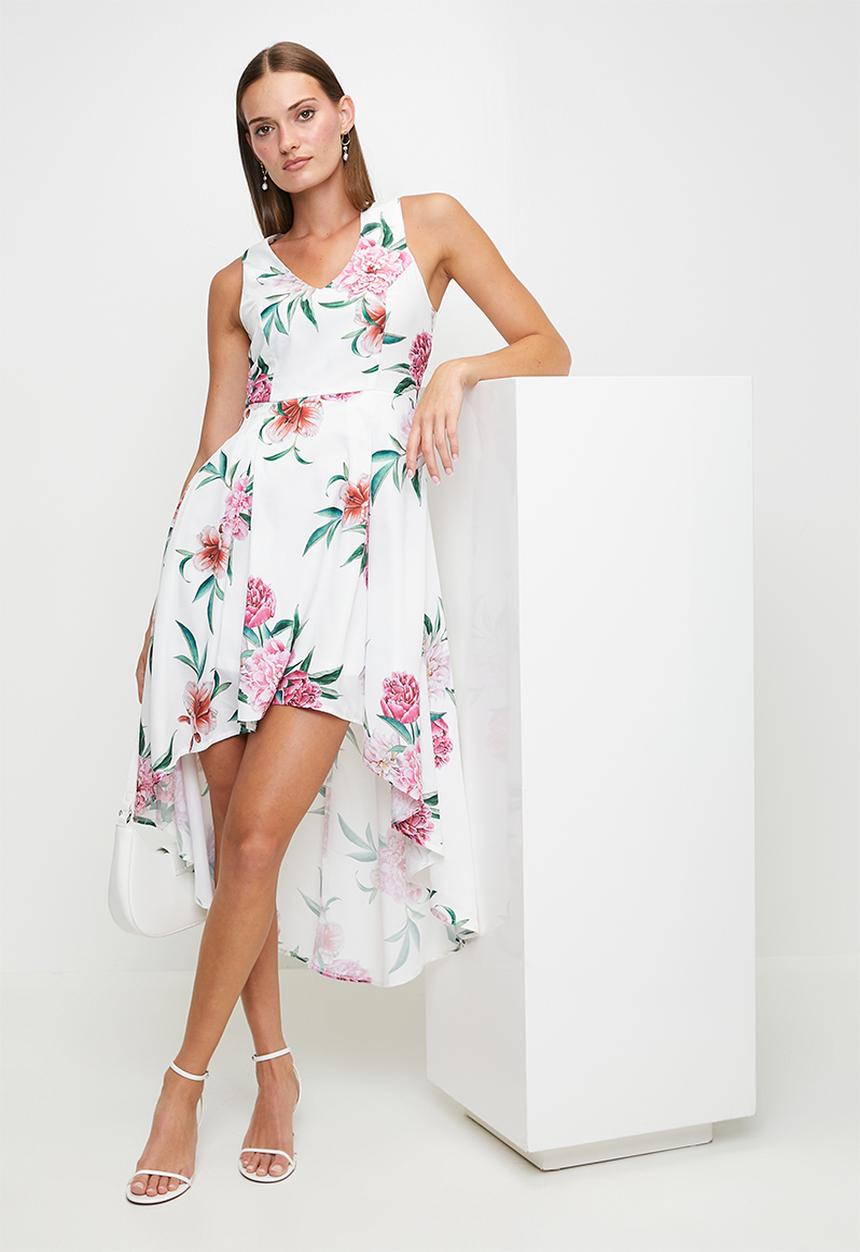 Izabel London - S/Less V-Neck High Low Maxi Dress - Multi White