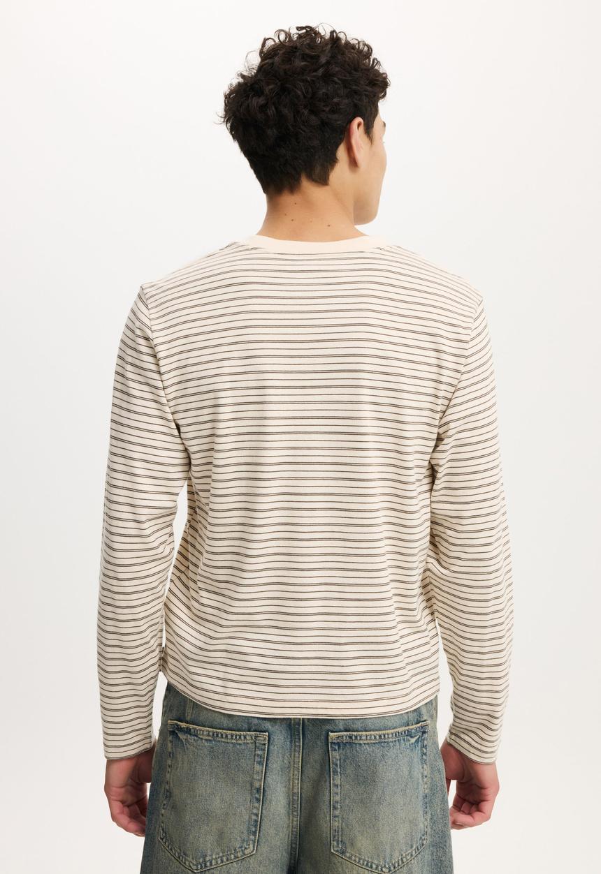 Cotton On - Cropped Fit Long Sleeve - Bone Ashen Brown Stripe