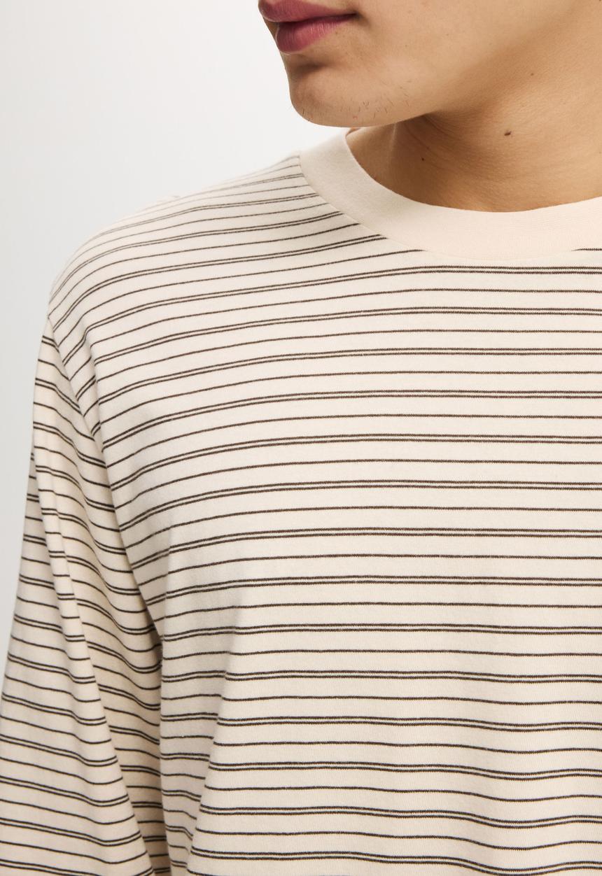 Cotton On - Cropped Fit Long Sleeve - Bone Ashen Brown Stripe