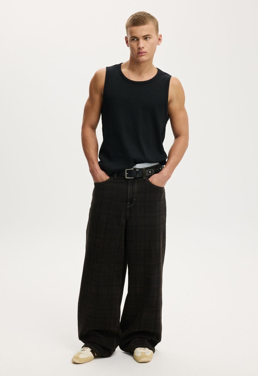 Cotton On - Super Baggy Jean - Deceiver Overdye Check