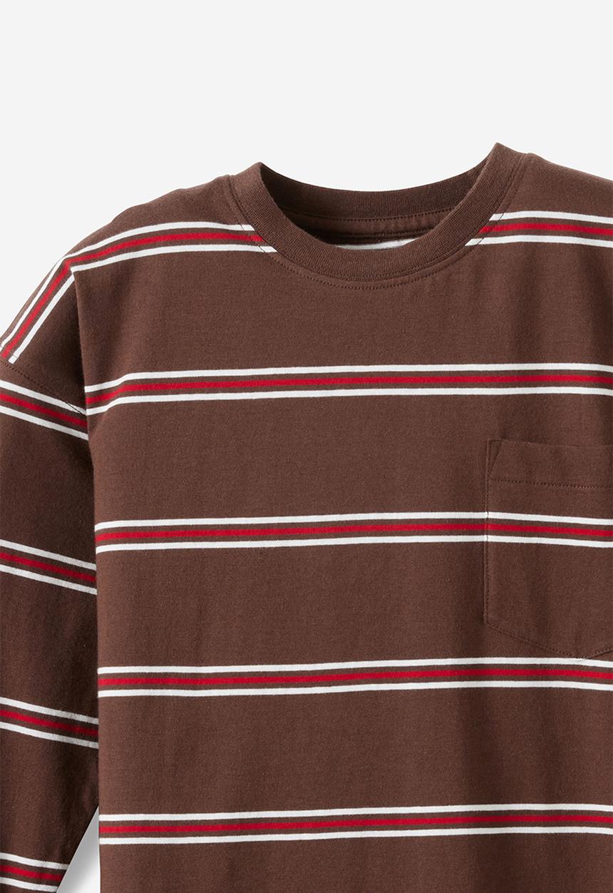 Cotton On - The essential long sleeve tee - rocky road/heritage red/vanilla stripe